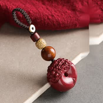 朱砂平安扣汽车钥匙挂件男本命年平安貔貅车钥匙扣女原矿紫金砂