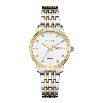 西腾citole情侣款石英手表钢带防水锆石刻度日历星期情人节礼物5211