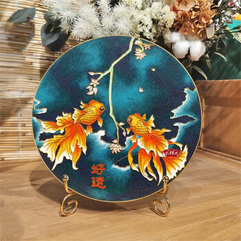 景泰蓝掐丝珐琅画diy材料包《好运锦鲤》非遗金丝沙画手工艺礼品 20cm