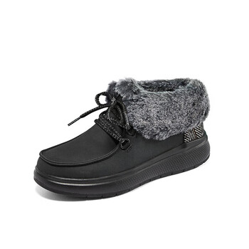 斯凯奇skechers冬季女加厚拼接皮草贵气时尚中帮雪地靴全黑色114270
