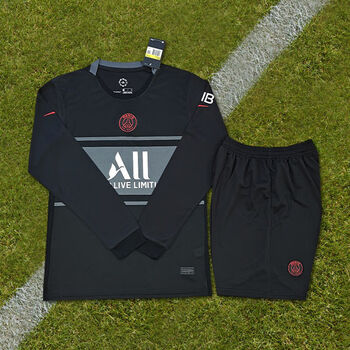 足球服套装男长袖巴黎梅西巴萨曼联c罗比赛训练队服球衣定制黑色21
