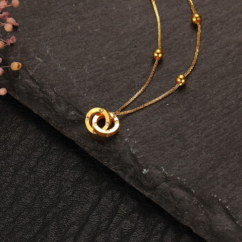 18k黄金双环项链经典环环相扣肖邦女式新品锁骨链可调节送女友纪念日
