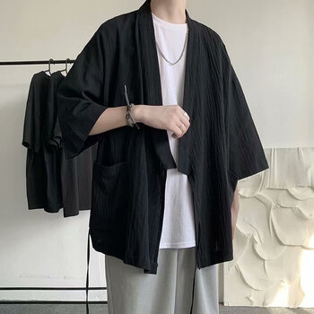日系道袍男日系复古羽织道袍夏季男冰丝衬衫新中式国风男装佛系禅意