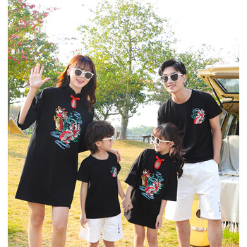 敦弥儿童全家中国风亲子装婴儿装百日照一家三口四夏季新款母女旗袍