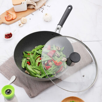 乐扣乐扣麦饭石色带盖煎锅多炉适用不粘锅炒锅30cm