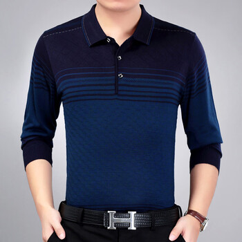 虎都中年男士长袖秋衣爸爸装5060岁打底衫男士外穿秋款带领上衣863