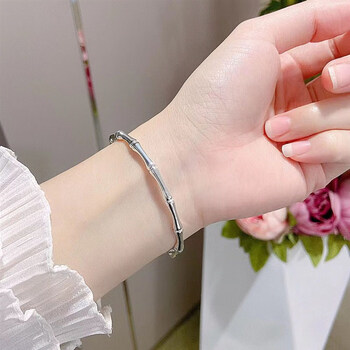 周大生足银光砂竹节9999时尚手镯女细圈年轻款光面款9999足银约20克