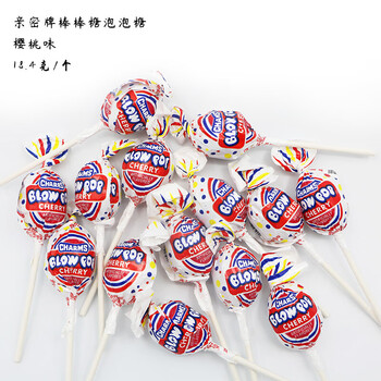 美国进口密染色棒棒糖水果味含泡泡棉花糖blow pop cands 6个樱桃味