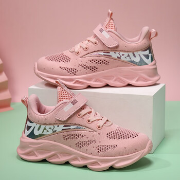 安踏女童运动鞋春秋款女孩网面透气跑步鞋中大童学生休闲潮鞋春夏粉色