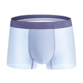 冰丝无痕男士内裤一片式宽腰头舒适性感透气铜纤维平角四角裤头宝蓝色