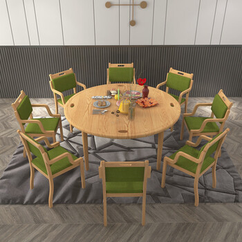 老年桌老人餐桌椅养老机构实木餐桌扶手椅适老化餐椅家具日间照料 大