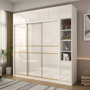 欧旭瑞北欧烤漆推拉门衣柜家用卧室现代简约镜面轻奢亮光组合移门大