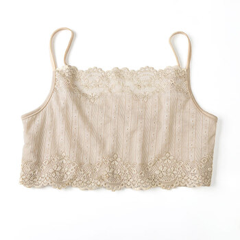 吊带抹胸女防走光打底蕾丝裹胸显胸小性感美背围胸内衣背心夏米色樱花
