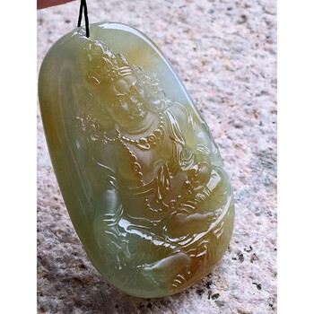 zcmk520送男女友冰黄黄财神吊坠缅甸a货翡翠玉石珠宝首饰尺寸595316mm