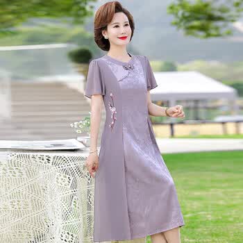 觅靓裳参加婚礼穿的时尚气质年轻夏季中年妈1妈装洋连衣裙中老姥年