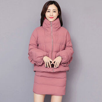 小个子短款棉服套装女秋冬新款气质女装韩版加厚两件套棉衣套装裙粉色