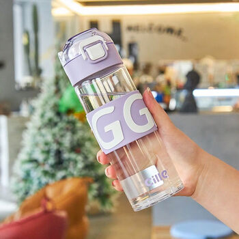 运动高颜值玻璃水杯外出携带弹跳盖茶水分离泡茶杯紫色玻璃杯460ml