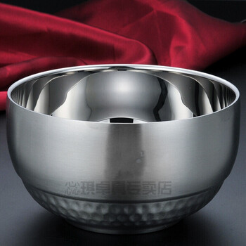 贝柚304不锈钢碗泡面用碗大号家用儿童双层防烫隔热大铁碗 14cm