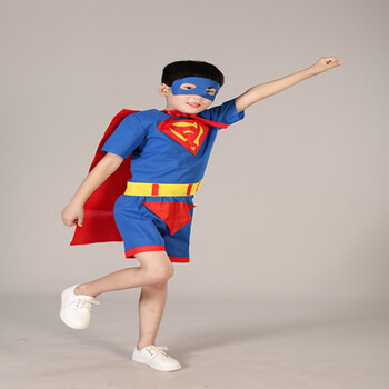 角色扮演无纺布时装秀表演手工环保服装 男超人(眼罩 披风 上衣 短裤)
