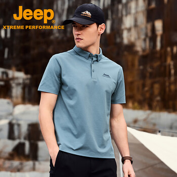 jeep速干polo衫男upf40 防晒短袖t恤男士户外翻领速干衣9905黄昏蓝xl