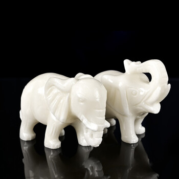 缘汇阁白玉象一对天然玉石工艺礼品大象摆件家居客厅办公室桌面装饰摆件 白玉象一对 15cm长白玉象一对