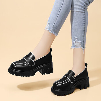 莱卡金顿牛皮单鞋女2022春夏秋季新款女鞋子厚底黑色小皮鞋子英伦风