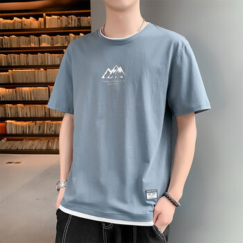 t恤男士夏季2022新款潮流体恤潮牌宽松半袖上衣服男装t恤8214雾霾蓝m