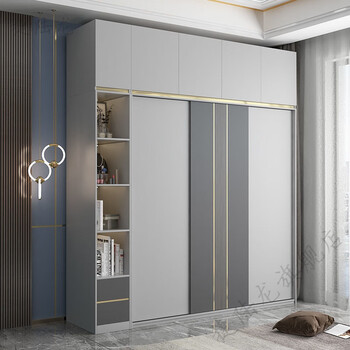 邦兴晖健优美月岩灰衣柜推拉门家用卧室现代简约移门衣橱趟门衣柜轻奢
