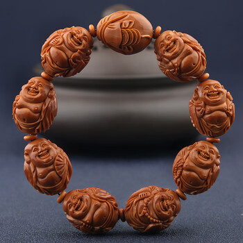 橄榄核弥勒佛手串 橄榄核八大弥勒佛手串老油核真苏工男女手链橄榄