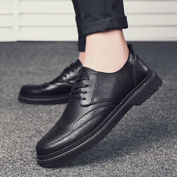 aderocean皮鞋男春季透气男士商务正装休闲鞋子潮鞋男鞋春秋款黑色