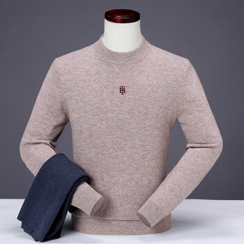 牧绒利来羊绒衫男款男士毛衣针织衫圆领套头提花打底衫 驼色 160/100