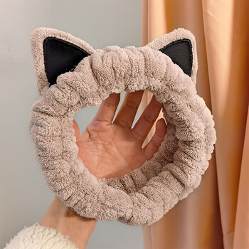 可爱时尚猫耳朵洗脸束发带头饰发箍化妆用防滑神器卡通头箍 猫耳卡其