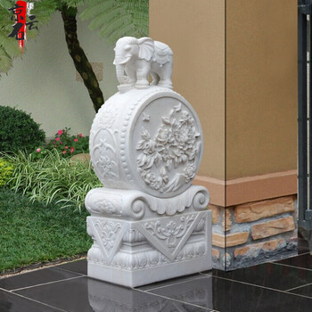 精雕貔貅中式别墅现代门墩抱鼓摆件一对曲阳石雕抱鼓石家用汉白玉小