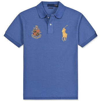 欧泽莱保罗男士短袖纯棉标准型大码半袖开衩刺绣翻领polo衫男 天蓝色