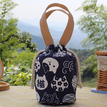 恒姿(hengzi) 上班帆布手提袋布袋子小拎包外出水桶抽绳手拎日系小