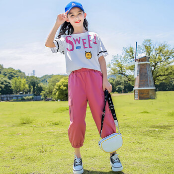 12岁中大童运动儿童装女孩衣服夏季短袖两件套粉红色140cm130140cm60