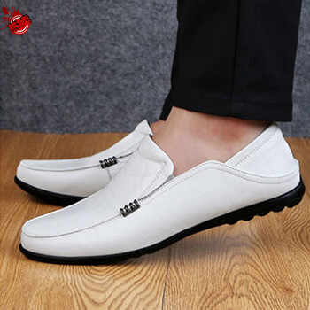 卡莫顿男鞋白色皮豆豆鞋男士韩版透气百搭休闲皮鞋软底懒人鞋男 2070