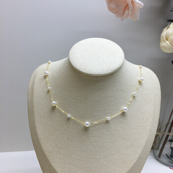 虞漫18k金满天星珍珠项链锁骨链大小珍珠间隔颈链淡水akoya女诸暨18k