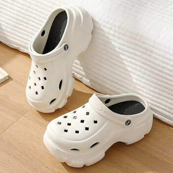洞洞鞋女士户外穿家居防滑耐磨夏季高厚软底踩屎感包头凉拖鞋 白色 36