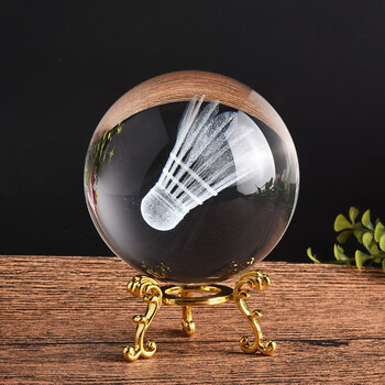 海楚 水晶激光内雕礼品球3d羽毛球客厅桌面摆件定制图案体育运动 印字