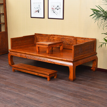 罗汉床老榆木罗汉床实木中式老南榆木家用客厅简约小户型雕花民宿待客