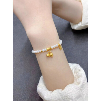 律馨如老凤凰999足金弯管两世欢手链女黄金搭配珍珠手串金新款母节