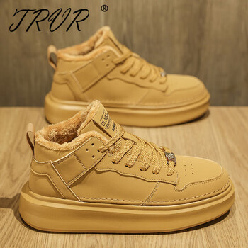 trvr中帮男鞋冬季加绒加厚新款棉鞋男款外穿高帮板鞋冬天鞋子男潮鞋