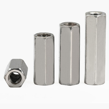 鑫亨达304不锈钢六角加长螺母螺帽丝杆牙条连接母m6m8m10m12m14m16m24