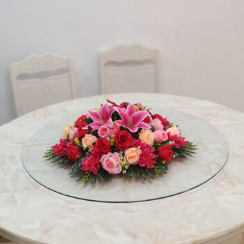 桌花酒店大餐桌摆花仿真花台花假花餐厅圆桌花台面圆形绢花摆设装饰花