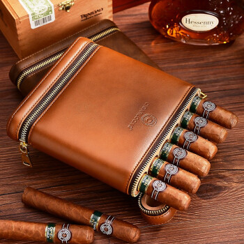 茄龙 （CIGARLOONG）雪茄套雪茄保湿皮革内衬醇香雪松木雪茄保湿皮套旅行便携6支装
