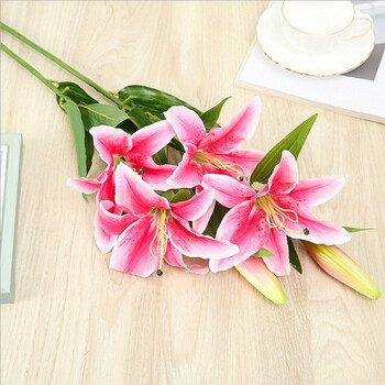 花艺赫仿真花百合装饰花假花绢花客厅摆设桌面餐桌花艺假花束落地摆件78cm3头百合花玫红 一支 图片价格品牌报价 京东