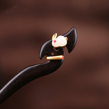 lenayan 木发簪女嫦娥玉兔蛇形发簪古风汉服簪子简约盘发女 玉兔发簪