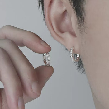 925镀银几何耳钉男潮高级感单只男士耳环小众男生耳饰品送男友银色