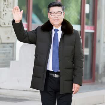 领短款羽绒服男加厚防寒保暖爸爸冬装外套中老年绵袄男005咸菜色170m